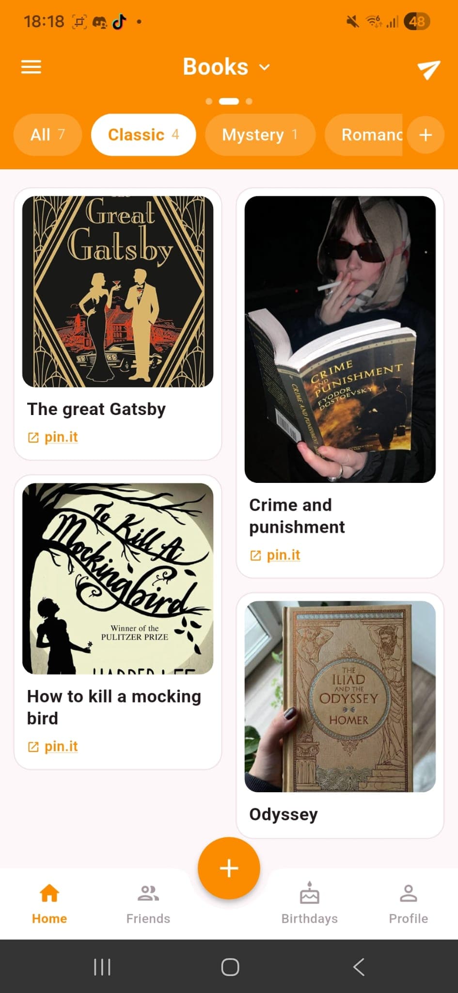 The same list sorted by category